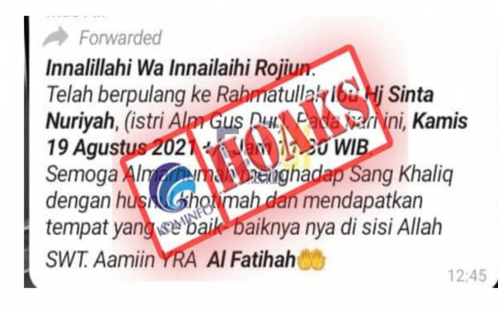 [HOAKS] Ibu Sinta Nuriyah Meninggal Dunia